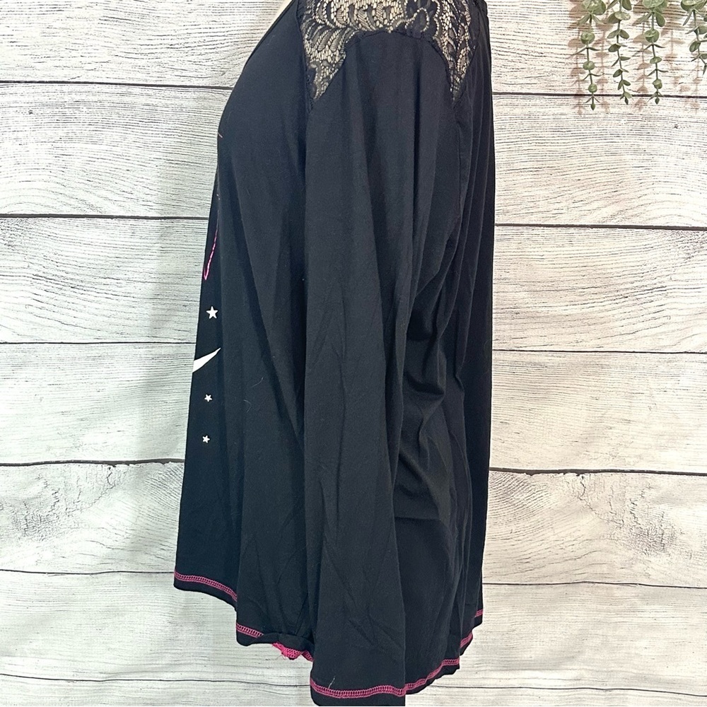 3/$22🩶 Torrid Long Sleeve Sleep Tee To The Moon & Back Lace Shoulder Plus Sz 3X - Picture 6 of 11
